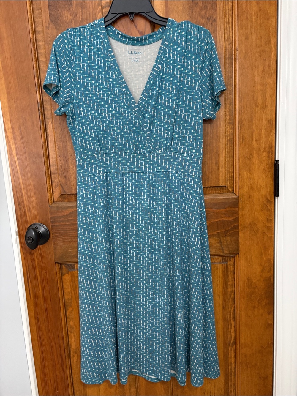 L.L. Bean Teal Printed Wrap-Style Midi Dress